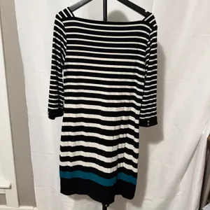 White House Black Market Striped Boat Neck Sheath Dress Black White Teal Medium thumbnail 4