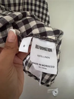 Reformation Black and White Gingham Tie-Shoulder Dress thumbnail 4