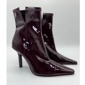 Zara Patent Leather High Heel BURGUNDY Boots Womens 36 thumbnail 1
