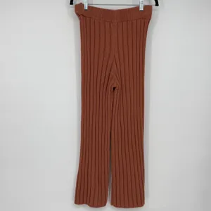 Free People FP Beach Ribbed Knit Wide Leg Pants Terracotta‎ Rust Orange Medium thumbnail 2