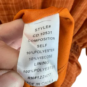 NSR Orange Plaid Long Sleeve Smocked Waist Lined Lightweight Mini Dress‎ Size M thumbnail 6