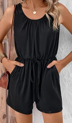 SheIn Tie Front Slant Pockets Tank Romper thumbnail 6