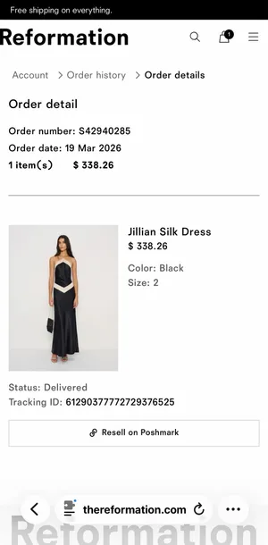 NWT Reformation Jillian Silk dress-black/champagne thumbnail 7