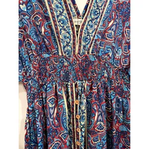 Natural Life Celia Maxi Dress XS Paisley Boho Smocked Kimono Sleeve Blue Red thumbnail 5