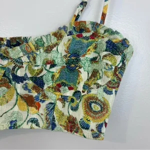 Anthropologie Floral Cropped Embroidered Ruffle Bustier Spaghetti Strap Top XXS thumbnail 4