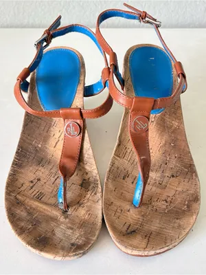 Lauren Ralph Lauren Flip Flops Ankle Strap Cork Wedge Sandals Womens Size 6 Blue thumbnail 3
