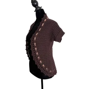 Brown Crochet Knit Shrug‎ Bolero Open Cardigan Size XS Indie Layering BOHO thumbnail 2