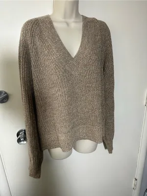 a new day Taupe V-Neck Chunky Knit Sweater thumbnail 4