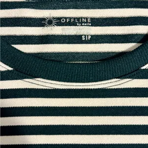 Aerie Green and White Striped Crop Tee thumbnail 2