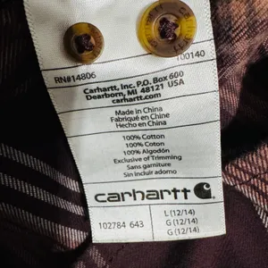 Carhartt 100% Heavy Coton Womens Burgundy Plaid‎ Flannel Henley Popover Size L thumbnail 14