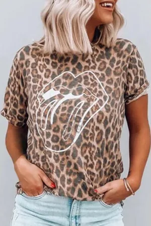 Boutique Leopard Rolling Stone tongue tee thumbnail 2