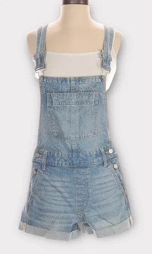 BDG Light Blue Denim Overall Shorts thumbnail 1