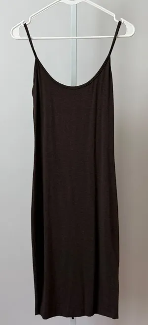 REVIR Cotton Clean Office Siren Minimalist Bodycon Midi Cami Dress XS Brown thumbnail 1