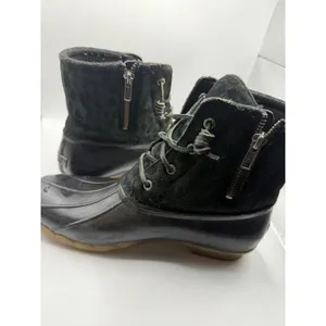 Sperry Saltwater Black Leopard Suede Duck Boots Womens 10 Ankle Rain‎ Boots thumbnail 8