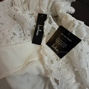 Lulus Lace Cutout Back Puff Sleeve Mini Skater Dress White M Graduation Wedding‎ thumbnail 8