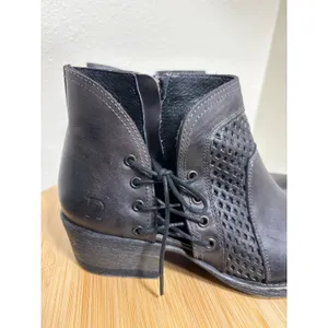 Roan by Bedstu Antonia Leather Ankle Boots 8 Black Lace Up Side Zip Block Heel‎ thumbnail 2