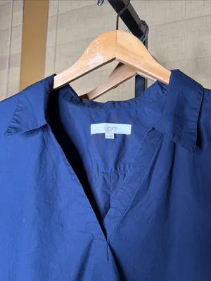 LOFT Deep Navy Cotton Poplin Sleeveless Collared Bubble Hem Top Size XL thumbnail 5