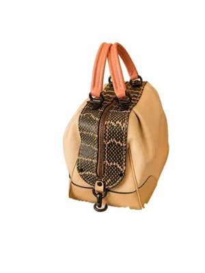 Coach Lane Cream Pebbled Leather Satchel with Coral Handles Snakeskin Detail thumbnail 4