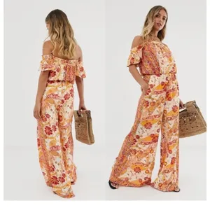 NWT Free People Carmen Jumpsuit Off Shoulder Floral Wide Leg Size Small Bohemian thumbnail 3