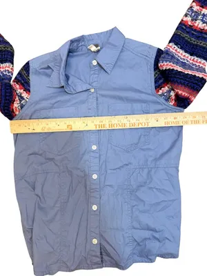 Free People Chambray Button Down Nordic Fair Isle Knit Lagenlook Top Shirt Shacket Small thumbnail 8