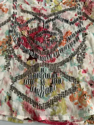Floral Beaded Sleeveless Tank Top - M Multicolor thumbnail 2