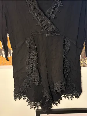 Ambiance Black Crochet Lace Boho Romper Size 3XL thumbnail 4