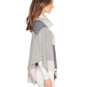 White House Black Market Wool Cowl Neck Patchwork Poncho Sweater Grey Medium thumbnail 2