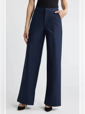 NEW Good American Stripe Ponte Knit Wide-Leg Trousers – Size 32 Plus Size thumbnail 14