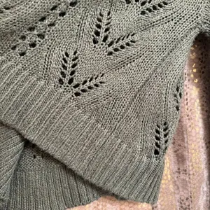 American Eagle Olive Green Pointelle Open Knit Cropped Cardigan XS thumbnail 7