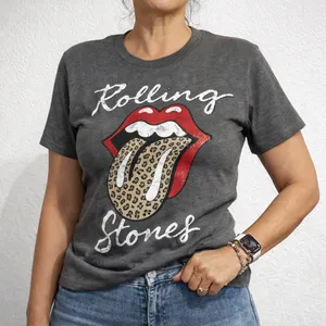 Rolling Stones Gray Leopard Tongue Graphic Short Sleeve Tee Sz M thumbnail 1