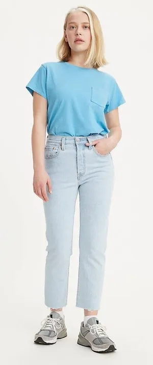 501s Levi's Light Wash Raw Hem High Rise Straight Leg Jeans Size 28 Inseam 32 thumbnail 1