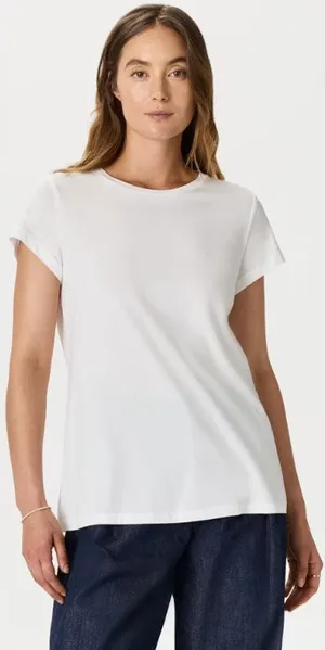 Quince Cotton Modal Crew Neck Short Sleeve Swing Tee in White thumbnail 1
