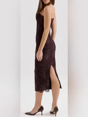 NEW House Of CB LARRA Bitter Chocolate Lace Corset Midi Dress sz XS thumbnail 4