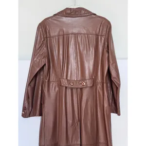 1970s The Tannery For Montgomery Ward Brown Leather Trench Coat M Long Coat thumbnail 9