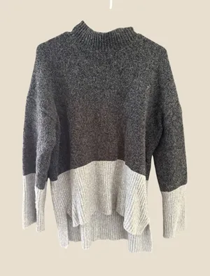 Michael Kors Womens Mock Neck Colorblock High Low‎ Knit Sweater Gray XL thumbnail 1