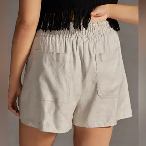 Anthropologie Maeve Linen A-Line Shorts Flap Pockets Stretch Waist Size Small thumbnail 2