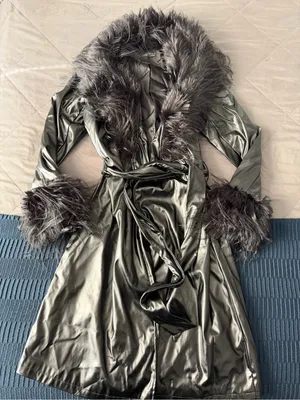 Women's Black Faux Leather Fur Trimmed Belted Coat shein m thumbnail 1