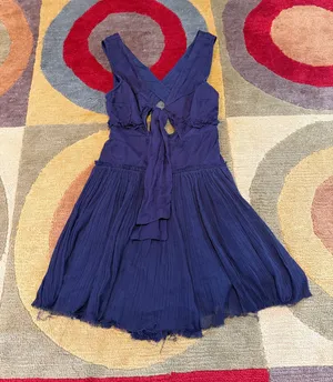 Free People Dark Blue Cutout Tie Ruffle Mini Dress Intentionally Frayed Size 0 thumbnail 1