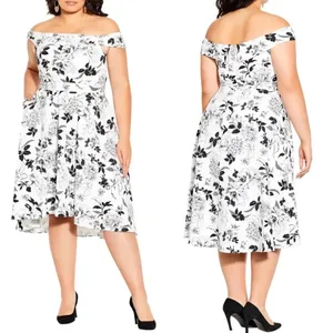 City Chic Flourish Off the Shoulder Dress Ivory Mod Floral Plus Size 14‎ thumbnail 2