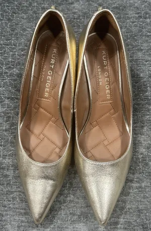 Kurt Geiger London Gold Metallic Leather Pointed Toe Pumps Heels EU 38 US 7.5/8 thumbnail 1