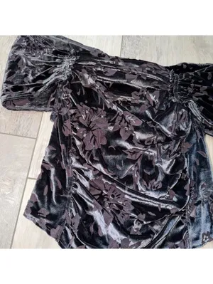 Free People Joni Black Off the Shoulder Whimsical Velour burnout top size medium thumbnail 5