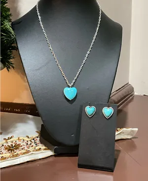 Silver Heart Necklace and Earring Set Blue thumbnail 2