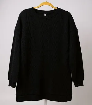 Black Cable Knit Womens Sweater‎ Tunic Pullover L Size L thumbnail 1