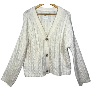 Abercrombie & Fitch Cream Cable Knit Button Front V-Neck Cardigan Sweater Size S thumbnail 1