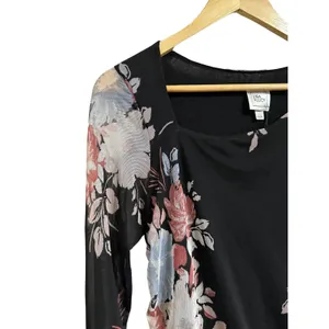 Lisa & Lucy mesh side ruched maternity black floral dress size Large‎ NEW $108 thumbnail 2