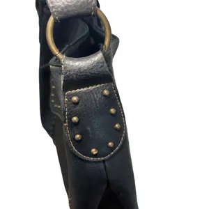 Y2K Black Studded Faux Leather Hobo‎ Shoulder Bag Brass Hardware Western Boho thumbnail 7