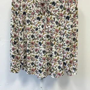 LOFT Petites Floral Split Neck Tie Blouse White Pink Blue Long Sleeve SP thumbnail 4