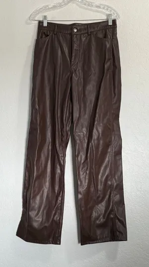 New Garage Faux Leather Chocolate Brown pants Sz M thumbnail 1