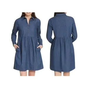 Nine West Brentwood Denim Shirt Dress XXL NWT Cotton Pockets Casual Chambray thumbnail 2