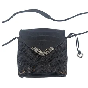 Brighton Crossbody Bag Womens Small Black Woven Croc Leather Celtic Heart Charm* thumbnail 1
